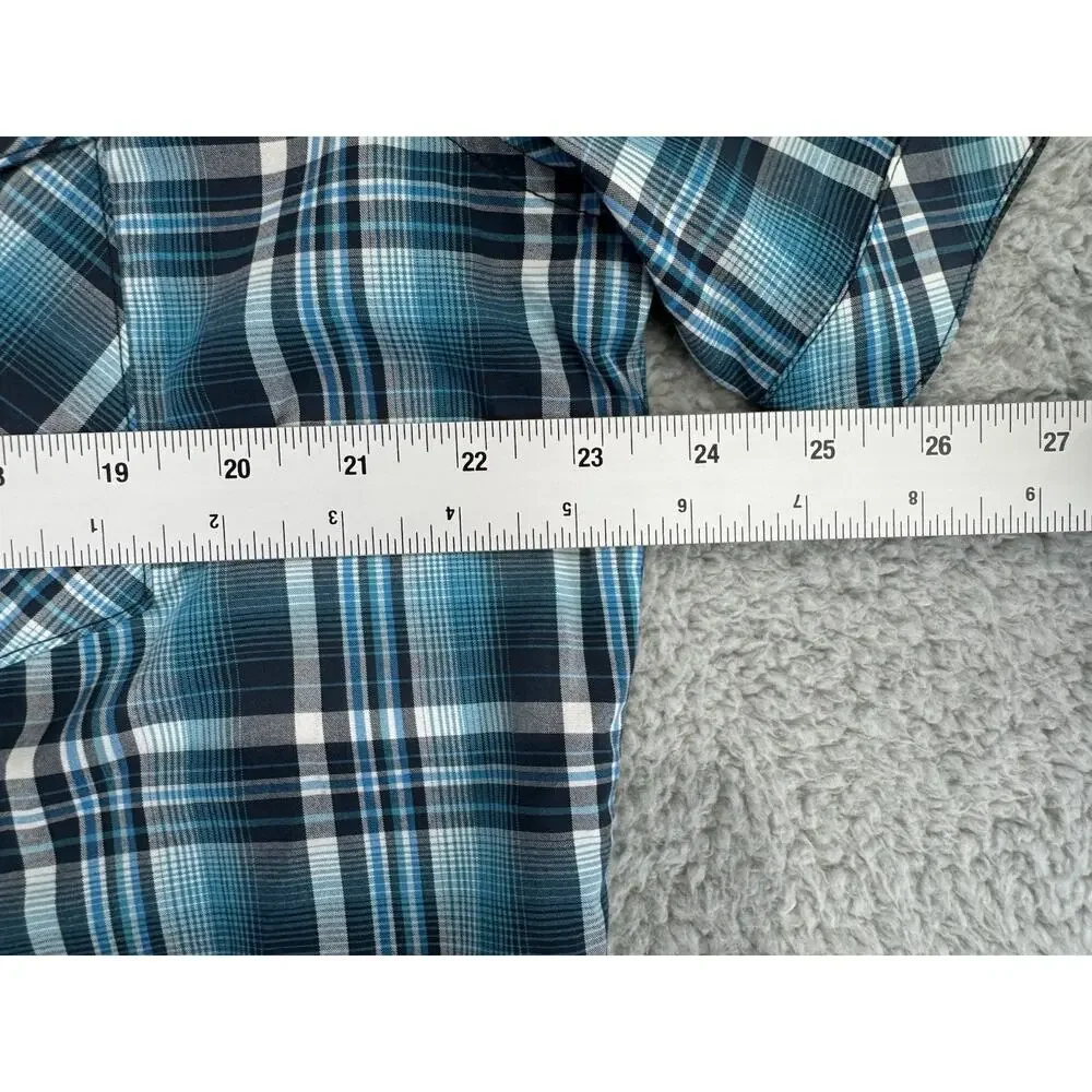 Kuhl Shirt Mens Large Eluxur Blue Plaid Short Sleeve Pearl Snap Western_7